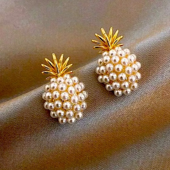 New Gold Pearl Crystal Drop Dangle Earrings - Picture 1 of 7